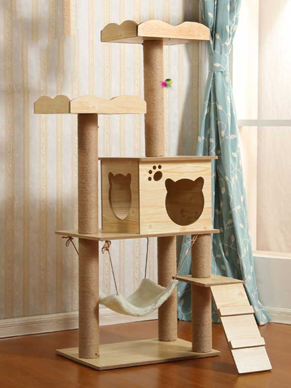 MDF plataforma dupla árvore para gatos rede para sala de gatos estrutura de escalada para gatos 06-1157 www.gmtpet.cn
