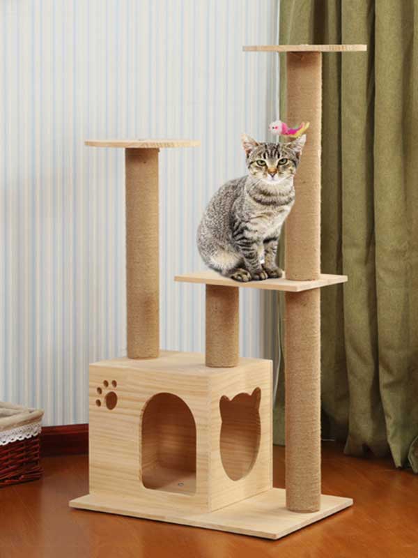 Torre de escalada para gatos, coluna de corda de cânhamo de pinho, escada, casa de gato 06-1163 www.gmtpet.cn