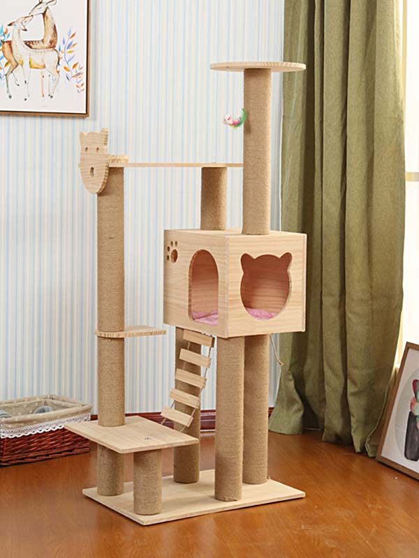 Torre de escalada para gatos, coluna de corda de cânhamo de pinho, escada, casa de gato 06-1164 www.gmtpet.cn