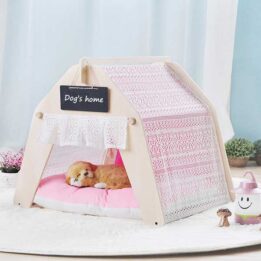 Indoor Portable Lace Tent: Pink Lace Teepee Small Animal Dog House Tent 06-0959 www.gmtpet.cn