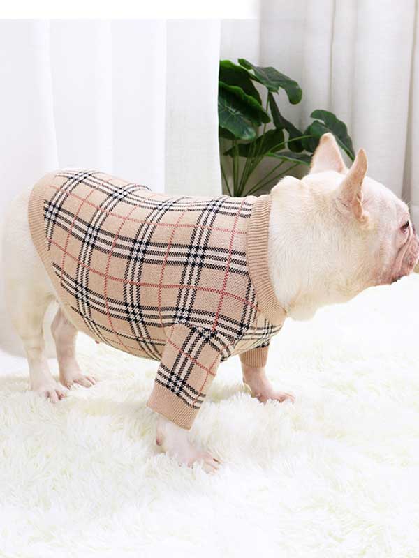 GMTPET Pug dog fat dog core yarn wool autumn and winter new warm winter plaid fighting Bulldog sweater clothes 107-222020 www.gmtpet.cn