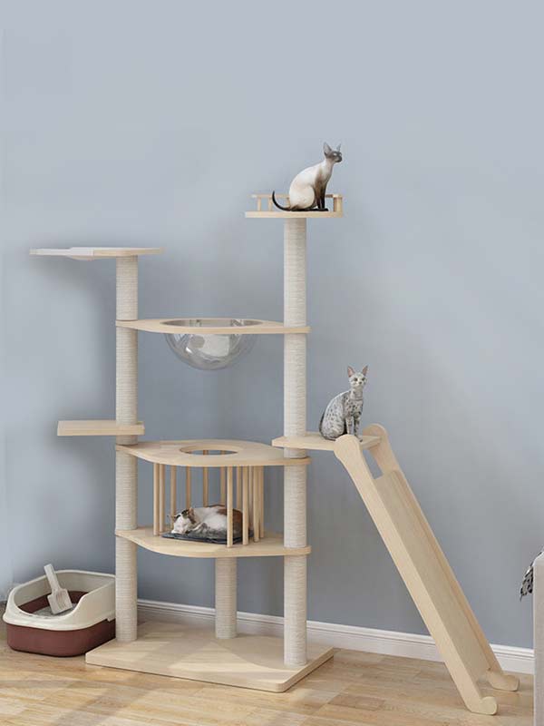 Wholesale pine solid wood multilayer board cat tree cat tower cat climbing frame 105-212 www.gmtpet.cn