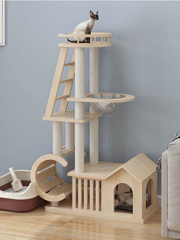 Árvore de gato moderna | Torre de gato de madeira OEM | Estrutura de escalada para gatos em madeira 105-213 www.gmtpet.cn